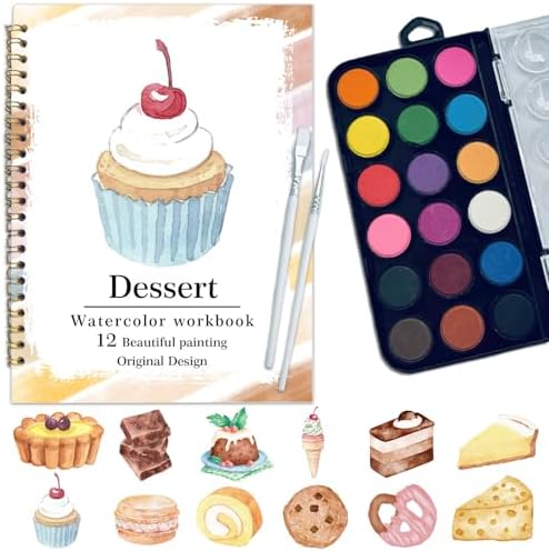 Watercolor Workbook, Water Coloring Book, 12 Different Patterns of Original DIY Designs, 18 Colors Watercolor Paint Set, Beginner-Friendly Watercolor Workbooks (Dessert), Perfect Gifts for Adults by Unknown