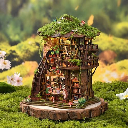 3D Wooden Forest Tea Book Club Puzzle, Handmade Mechanical Model, 410 Pieces Miniature House with Light Kit, Home Decoration Ornaments, Adult Creative Gifts - Image 5
