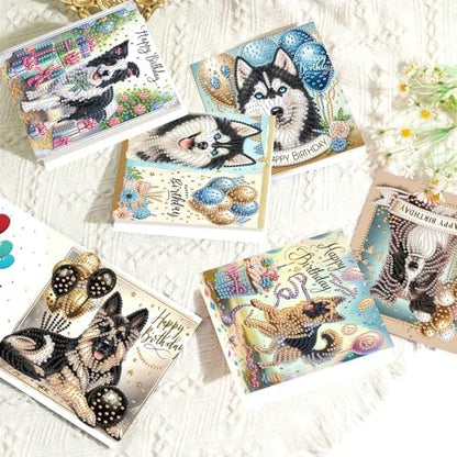 6 Packs Diamond Painting Greeting Card Kits Diamond Art Dog Laser Effect Greeting Cards Animal Special Shaped Diamond Art Greeting Card Arts Crafts for Christmas Birthday Thanksgiving Day(30x15cm) - Image 4