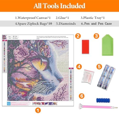 Lophomie Diamond Art Kits for Adults, 5D Cat Diamond Painting Kits 14x14 in - Image 4