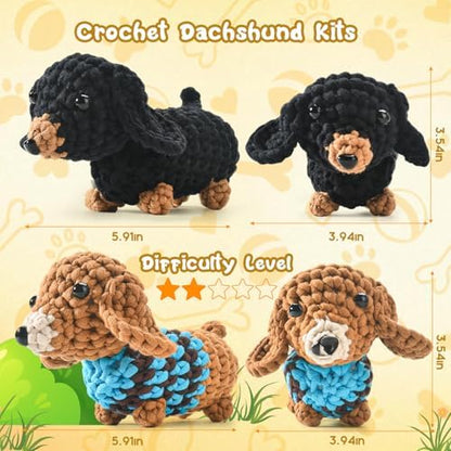 Zummipals Crochet Kit for Beginners, Easy Crochet Kit for Adults w Step-by-Step Vid Tutorials, Beginner Knitting Kit, Makes Crochet Animals Dachshund Crochet Kits, Ideal Crochet Gifts (30% EX Yarn) - Image 3