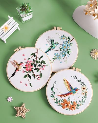 ERKOON 5 Sets Embroidery Kit for Beginners Adult Hummingbird Cross Stitch - Image 5