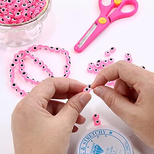 Evil Eye Beads 8mm Pink Resin Lampwork Beads Loose Spacer Beads Charms for DIY Jewelry Accessories Craft Making 200pcs (Dark Pink) - Image 6