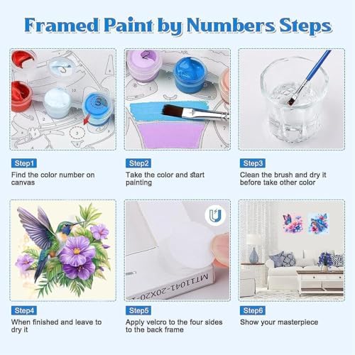 Canrichshop 4 Pack Framed Paint by Numbers Kit for Adults Beginner & Ages Over 12,Animals Paint by Number Kits, DIY Number Painting for Adults Flowers for Decor Present 8X 8 inch - Image 7