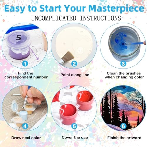 EggSun 6 Pack Framed Paint by Numbers Kit for Adults,Beginners with Wooden Easel,DIY Acrylic Oil Painting Paint by Numbers Kits on Canvas for Home Decor(Moon Mountain Lake Landscape,8x12Inch) - Image 5