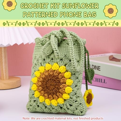 Fedmut Crochet Kit for Beginners, Sunflower Phonebag Crochet Kit for Adults - Image 5