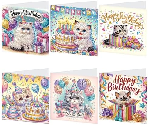 6-Pack Pets Birthday Diamond Painting Greeting Card Kits, Special Shaped Diamonds Painting, DIY Handcraft for Relatives and Friends with Wishes,Unique Design Crafting for Birthday Cards by PremiumDiamondArt
