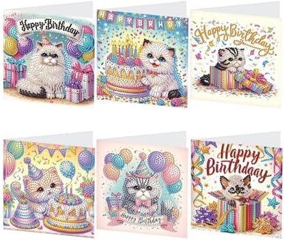 6-Pack Pets Birthday Diamond Painting Greeting Card Kits, Special Shaped Diamonds Painting, DIY Handcraft for Relatives and Friends with Wishes,Unique Design Crafting for Birthday Cards by PremiumDiamondArt