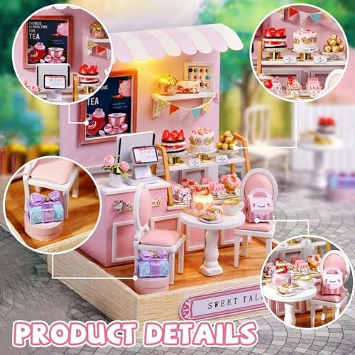 Kisoy Dollhouse Miniature with Furniture Kit, DIY 3D Wooden DIY House Kit with Dust Cover,Handmade Tiny House Toys for Teens Adults Gift(Sweet Talk) - Image 4