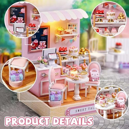 Kisoy Dollhouse Miniature with Furniture Kit, DIY 3D Wooden DIY House Kit with Dust Cover,Handmade Tiny House Toys for Teens Adults Gift(Sweet Talk) - Image 4
