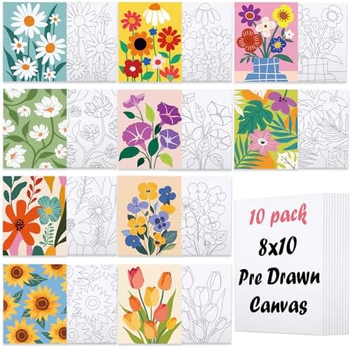 Nuberlic Pre Drawn Canvas for Painting for Kids Boys Girls Floral 10 Packs - Image 2