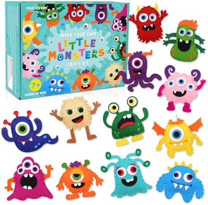 CiyvoLyeen Kids Sewing Kit Crafts– Little Monsters Felt Plush DIY Craft Adopt A Monster Educational Sewing Set for Kids Beginner Craft Kit Set of 12 by CiyvoLyeen