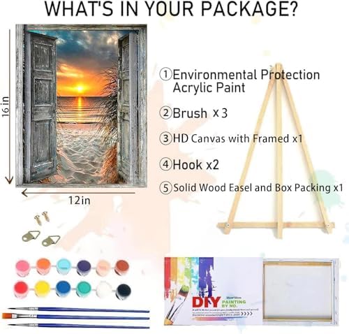 MIRCVSH Sunset Beach Paint by Numbers for Adults-Landscape Paint by Number on Canvas with Wooden Framed,DIY Acrylic Oil Painting by Number Kits for Adults Gift Home Wall Decor(12x16inch) - Image 2