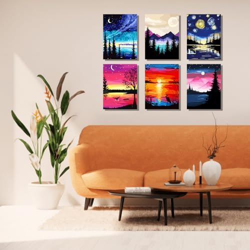 TINY FUN 6PC Paint by Number Kit for Adults DIY Oil Painting Kit 12x16 Inch Unframed Canvas, Nature Landscape Art Beginner Friendly Craft Kits for Home Decor Gift - Image 5
