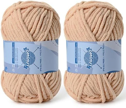 2 Pack Chunky Chenille Yarn for Crocheting, Baby Yarn for Crocheting Soft Blankets, Bulky Yarns for Crochet Amigurumi, 200g (148.7yds) Fluffy Velvet Yarns for Hand Knitting (2 Apricot) by OMoiut