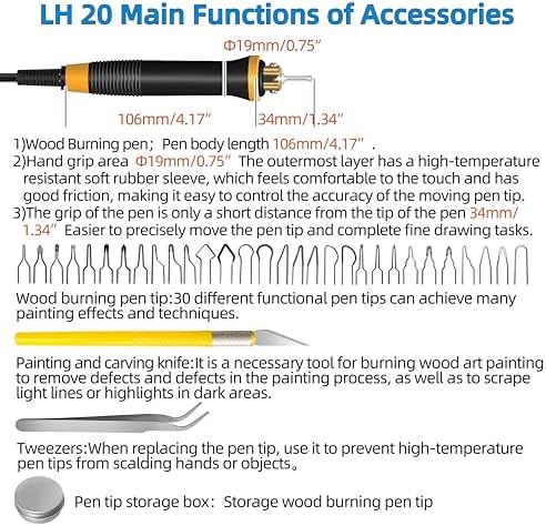 FIRElood LH20 Wood Burning Kit,Wood Burning Tool, Adjustable Temperature Wood Burner Kit,professional wood burning kit for Adults Beginners Craft,pyrography pen Comes With 30Pyrography Wire Tips - Image 3