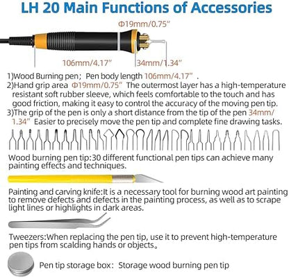 FIRElood LH20 Wood Burning Kit,Wood Burning Tool, Adjustable Temperature Wood Burner Kit,professional wood burning kit for Adults Beginners Craft,pyrography pen Comes With 30Pyrography Wire Tips - Image 3