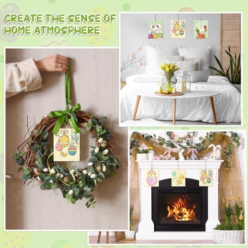 COCHIE 10 Pieces Large Easter Unfinished Wood Crafts to Paint for Adults, Bulk Predrilled Wooden Ornaments for Painting, Bunny Duck Eggs Paintable Wood Slices Craft Supplies with Ropes - Image 4