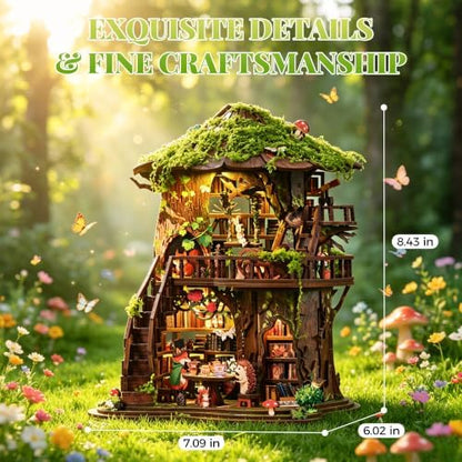 Book Nook Kit-DIY Miniature House Kit with LED Light, Magical Tree House 3D Puzzle, Creative Craft Kit, Bookshelf Decor, Book Accessories, Miniatures Display - Image 6