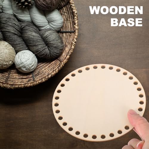 PATIKIL 6" Diameter Crochet Basket Bottom, 4Pcs Round Crochet Knitting Wooden Base for DIY Craft Weaving Basket Making Supplies Home Decoration, Dark Wood Color - Image 3