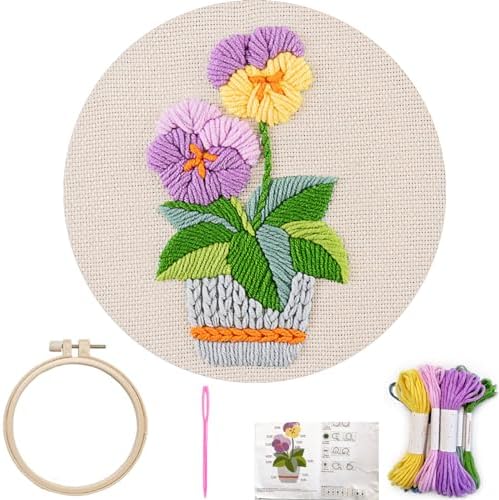 FONNUY Embroidery Kit for Beginners，3D Plants Flowers Pre-Stamped Pattern Kits Brightly Colored for Adults with Hoop (Purple Orchid) by FONNUY