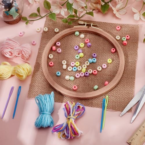 DELORIGIN Beginner Sewing Kits Embroidery Starter Kit with Linen Acrylic Beads Embroidery Hoop Colorful Threads Sewing Needles Embroidery Tools Stitch Learning DIY Kit Crafts for Adults Women - Image 3