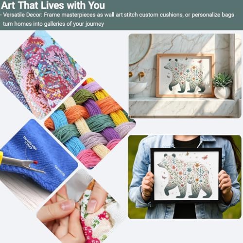 HKLIOPU Stamped Cross Stitch Kits - Animal Floral Embroidery Starter Kit for Adult Beginners, 11CT Needlepoint Cross-Stitch Patterns Dimensions Kit Arts and Crafts 12x16 inch - Image 4