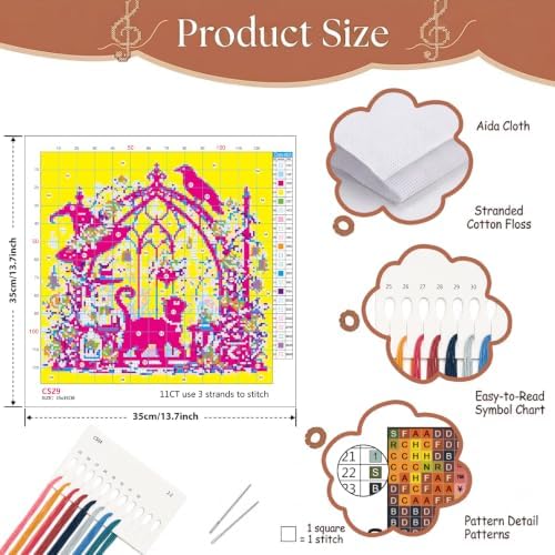 Halloween Black Cat Stamped Cross Stitch Kits for Beginner 13.7x13.7 Inch - Image 6