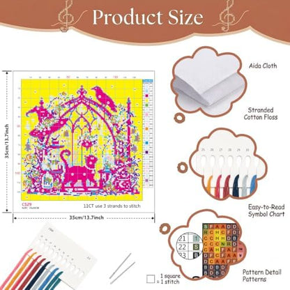 Halloween Black Cat Stamped Cross Stitch Kits for Beginner 13.7x13.7 Inch - Image 6