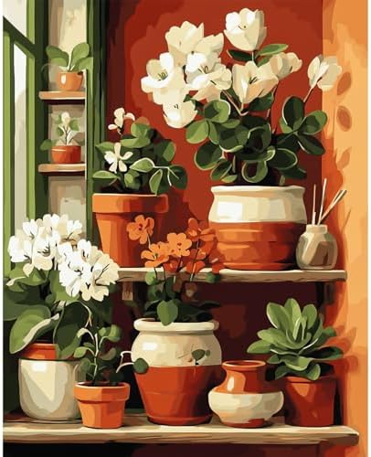 NXIKYO Plant Paint by Numbers Kit for Adults Beginner, Plants Shelves Adult Paint by Number Kits on Canvas, DIY Acrylic Oil Easy Painting by Numbers for Home Wall Decor 16 X 20 inch (Without Frame) by NXIKYO