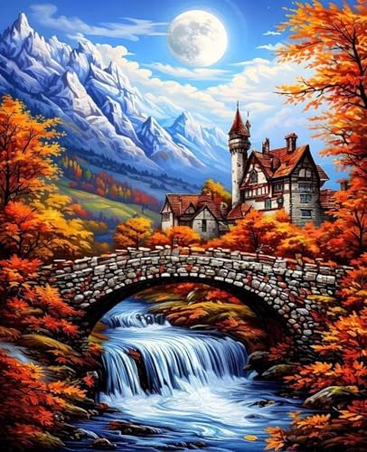 Autumn Paint by Numbers Kit for Adults Castle Paint by Numbers, DIY Acrylic Watercolor Oil Painting Kits for Adults Beginners with Brushes, Hobbies for Women for Home Wall Decor, Gifts 28x38 in H-40 by Unknown