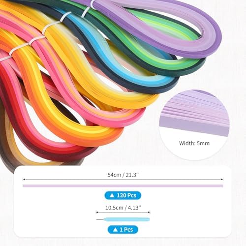 MECCANIXITY Paper Quilling Kit, 21.3 Inch 5mm Paper Quilling Strips with Blue Pen for Beginners DIY Hand Crafts Teaching Tools Flower Decoration(Purple, Pack of 120) - Image 2