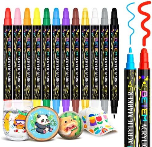 Betem 12 Colors Dual Tip Acrylic Paint Markers, Fabric Decorating Kits by BetemArtWorld