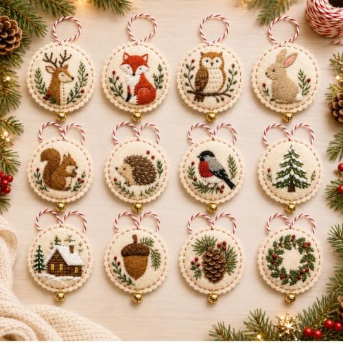 DIY Felt Christmas Ornament Kit,Hand Embroidery Christmas Ornaments kit by Unknown
