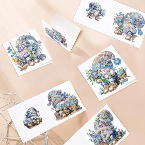 MVVMTOP 6pcs Diamond Art Painting Greeting Card, DIY Flower and Dwarf Diamond Art Greeting Card for Blessing and Wishe Special Shaped Diamond Arts Crafts for Christmas Birthday Thanksgiving Day - Image 4
