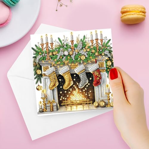 Diamond Art Painting Cards,6 Pack Gem Art Greeting Cards with Envelopes, 5D Diamond Dots Kits Birthday Cards Making Kits for Adults Family Friends Birthday Gifts(Christmas Fireplace) - Image 4