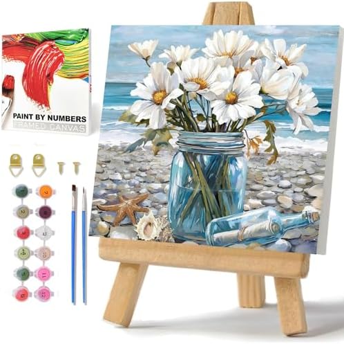 Flowers Paint by Numbers Kit for Adults Beginner, Paint by Numbers 10x10 in by hkejoi