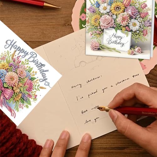 TDFERAN 6 Pack Diamond Painting All Occasion Card Assortment with Envelopes Diamond Art Kits Birthday Greeting Cards All Occasion Birthday Cards Sympathy Cards Thinking of You Cards Flowers - Image 7