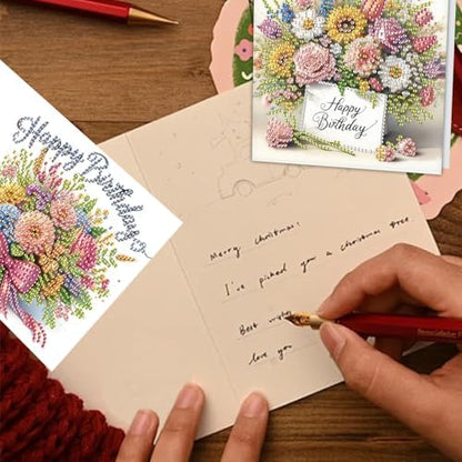 TDFERAN 6 Pack Diamond Painting All Occasion Card Assortment with Envelopes Diamond Art Kits Birthday Greeting Cards All Occasion Birthday Cards Sympathy Cards Thinking of You Cards Flowers - Image 7