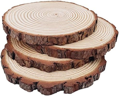 Natural Round Discs Rustic Wood Slices 4 PCS 9-10 inch Unfinished Wood kit Circles Crafts Tree Slices with Bark Log Discs for DIY Arts and Wedding Party Potluck Banquet Ornaments Decorations - Image 2