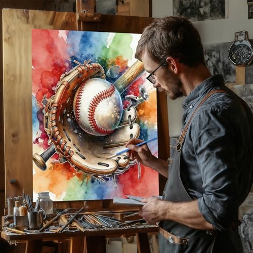 Reivworl Baseball Paint by Numbers Kit for Adults Beginner, 16" Wx20 L Baseball Paint by Number for Adult, Acrylic Painting Kits with Canvas for Gifts and Wall Decor - Image 3