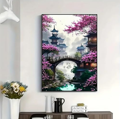 MaiMMaledy Paint by Numbers Kit 8Lx12W inch for Adults Beginners Canvas Pictures with Framed Drawing Painting Acrylic Pigment with Wooden Triangle Easel Flower Tower - Image 4
