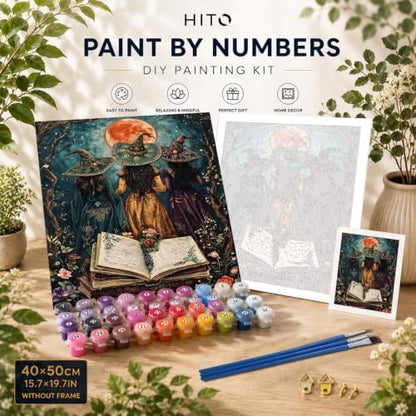 HITO Halloween Paint by Numbers Kit for Adults Witch 16x20 Inch Frameless - Image 2