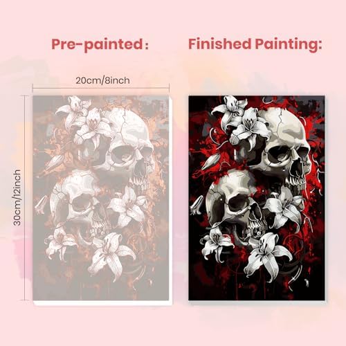 MXJSUA Skulls and Lilies Framed Paint by Numbers Kit for Adults Beginner with Wooden Easel, Adults' Paint-by-Numbers on Canvas, Easy DIY Acrylic Number Painting for Home Decor Gifts, 8x12 inch - Image 3