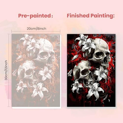 MXJSUA Skulls and Lilies Framed Paint by Numbers Kit for Adults Beginner with Wooden Easel, Adults' Paint-by-Numbers on Canvas, Easy DIY Acrylic Number Painting for Home Decor Gifts, 8x12 inch - Image 3