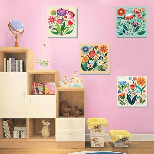 SYDYLH 6 Pack Paint by Numbers Kit with Frame, Easy Acrylic Painting for Kids & Adults, Flowers Paint by Number for Ages 6-12, 8x8 Inch DIY Art Set for Home Wall Decor - Image 4