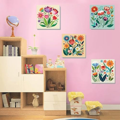 SYDYLH 6 Pack Paint by Numbers Kit with Frame, Easy Acrylic Painting for Kids & Adults, Flowers Paint by Number for Ages 6-12, 8x8 Inch DIY Art Set for Home Wall Decor - Image 4