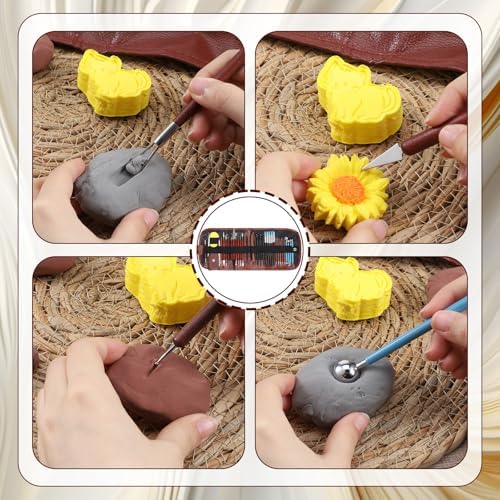 48PCS Pottery Tools Kit for Sculpting, Polymer Clay Tools Kit, Ceramics Modeling Tool, Clay Carving Tool with a Storage Bag, for DIY Handcraft Modeling, Trimming, Shaping, Carving, Dotting - Image 3