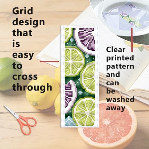 INFUNLY 6Pcs Lemon Cross Stitch Bookmark Kit 3x8.5 Inch/7.6x21.6cm Stamped Embroidery Starter Set with 20 Color Floss Cotton Linen DIY Needlepoint Bookmark for Book Lovers Gift, Colorful - Image 3