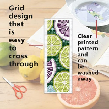INFUNLY 6Pcs Lemon Cross Stitch Bookmark Kit 3x8.5 Inch/7.6x21.6cm Stamped Embroidery Starter Set with 20 Color Floss Cotton Linen DIY Needlepoint Bookmark for Book Lovers Gift, Colorful - Image 3